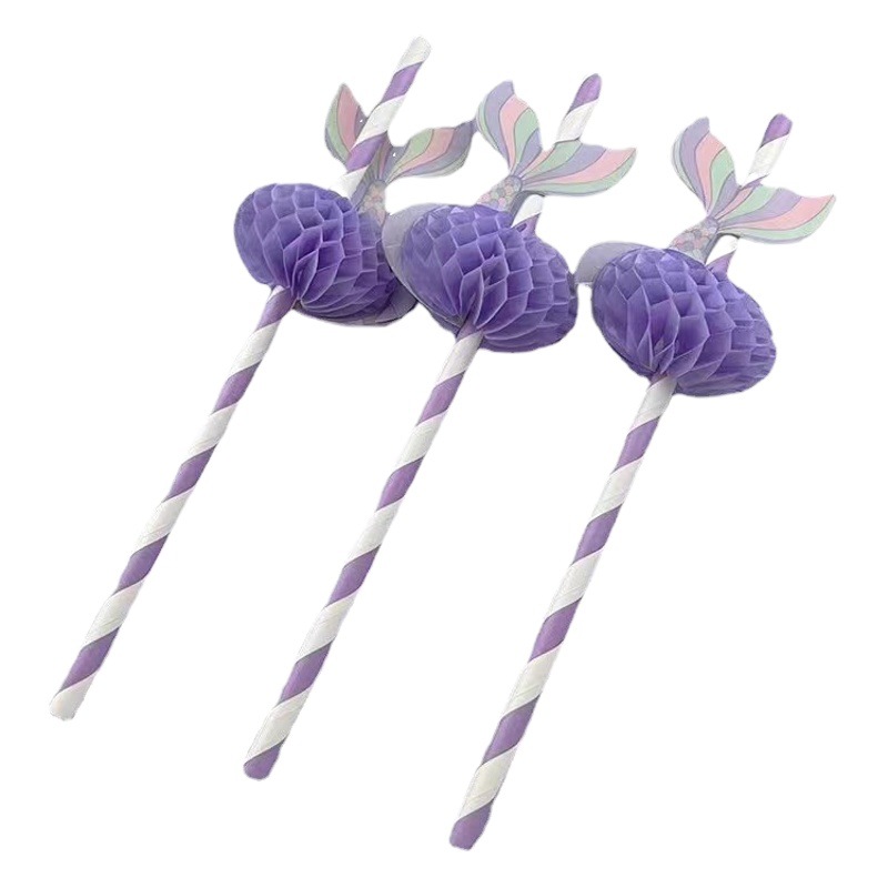 Transfronterizo desechable fiesta decoración paja tridimensional panal de pescado postre pastel bar bebida tubo recto paja de papel