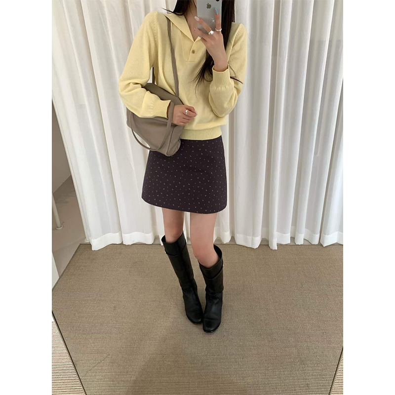 Allo Fu soft and fluffy wool blend sweater for women, 2026 autumn navy collar loose pullover 1335