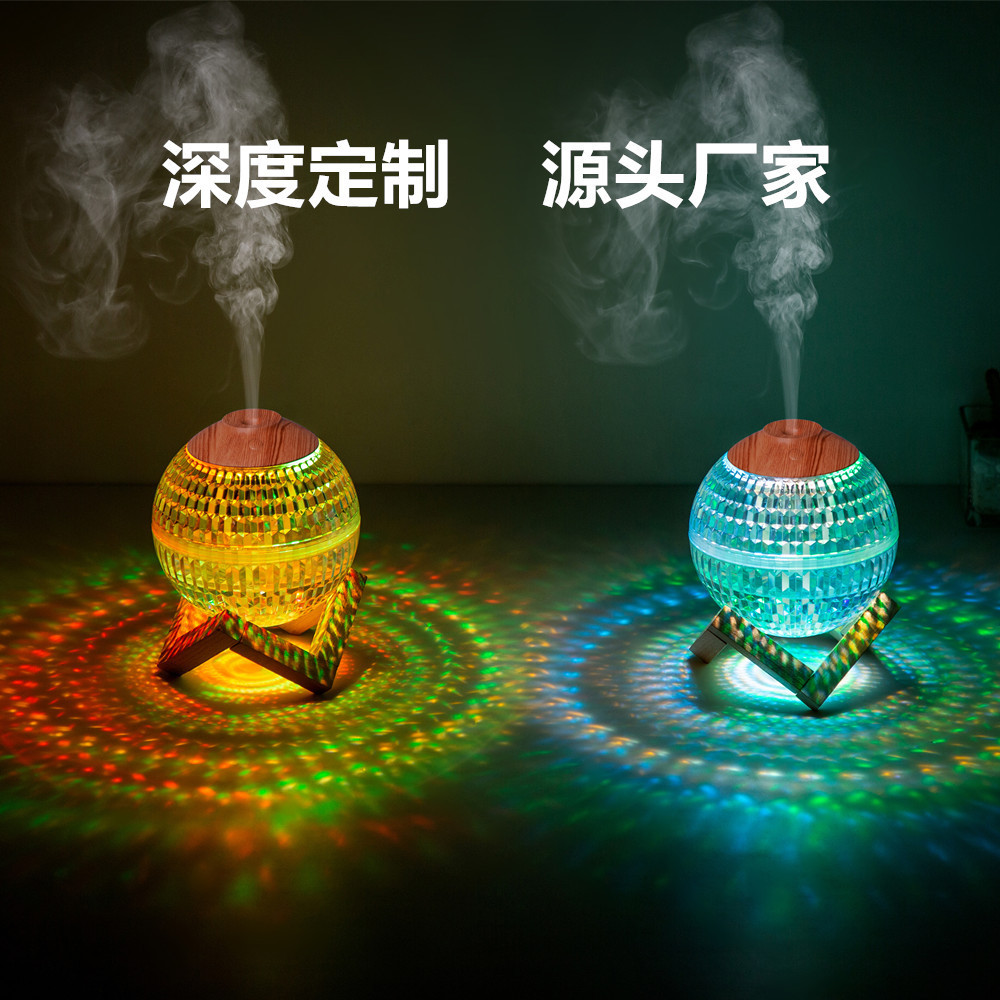 New Cross-Border Export Bedroom Office Desk Decoration Creative Gift Wood Grain Night Light Crystal Ball Humidifier
