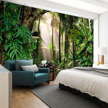 东南亚森林芭蕉叶背景墙纸装修酒店卧室民宿墙贴热带雨林植物墙布