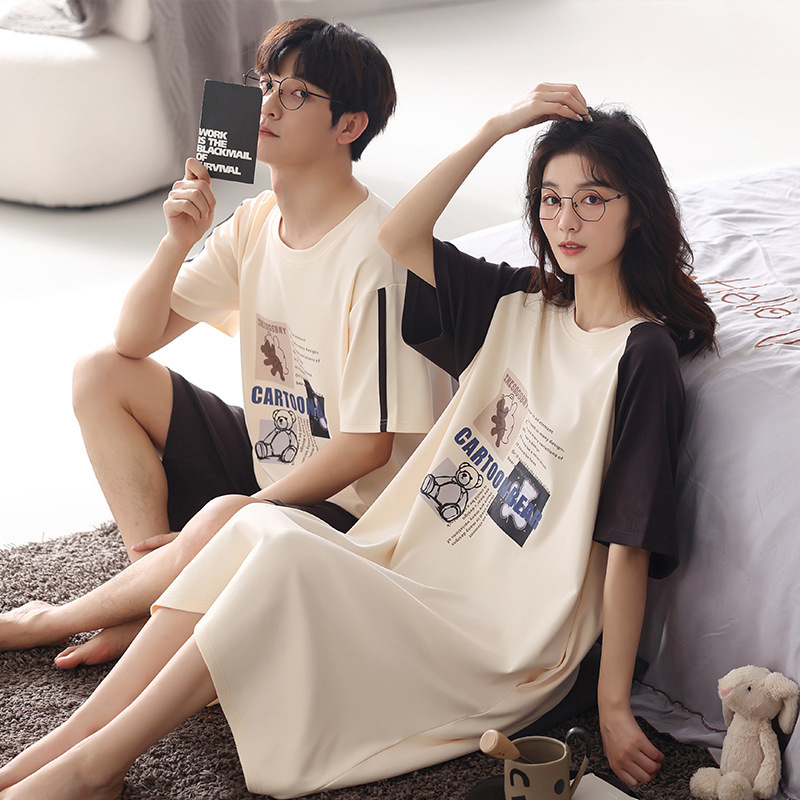 Pregnant Women Couple Pajamas Summer Short-sleeved Cotton Sling Nightgown Women's Home Clothes Summer Thin Wholesale Men's Suit