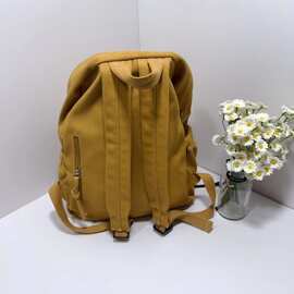 水洗帆布书包简约纯色大学生双肩包高中生ins背包百搭大容量轻便