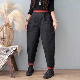 2024 Winter Commuter Women's plus size Light Down Cotton Pants Women's Straight Rhombic Hallen Pants Simple Outer Wear