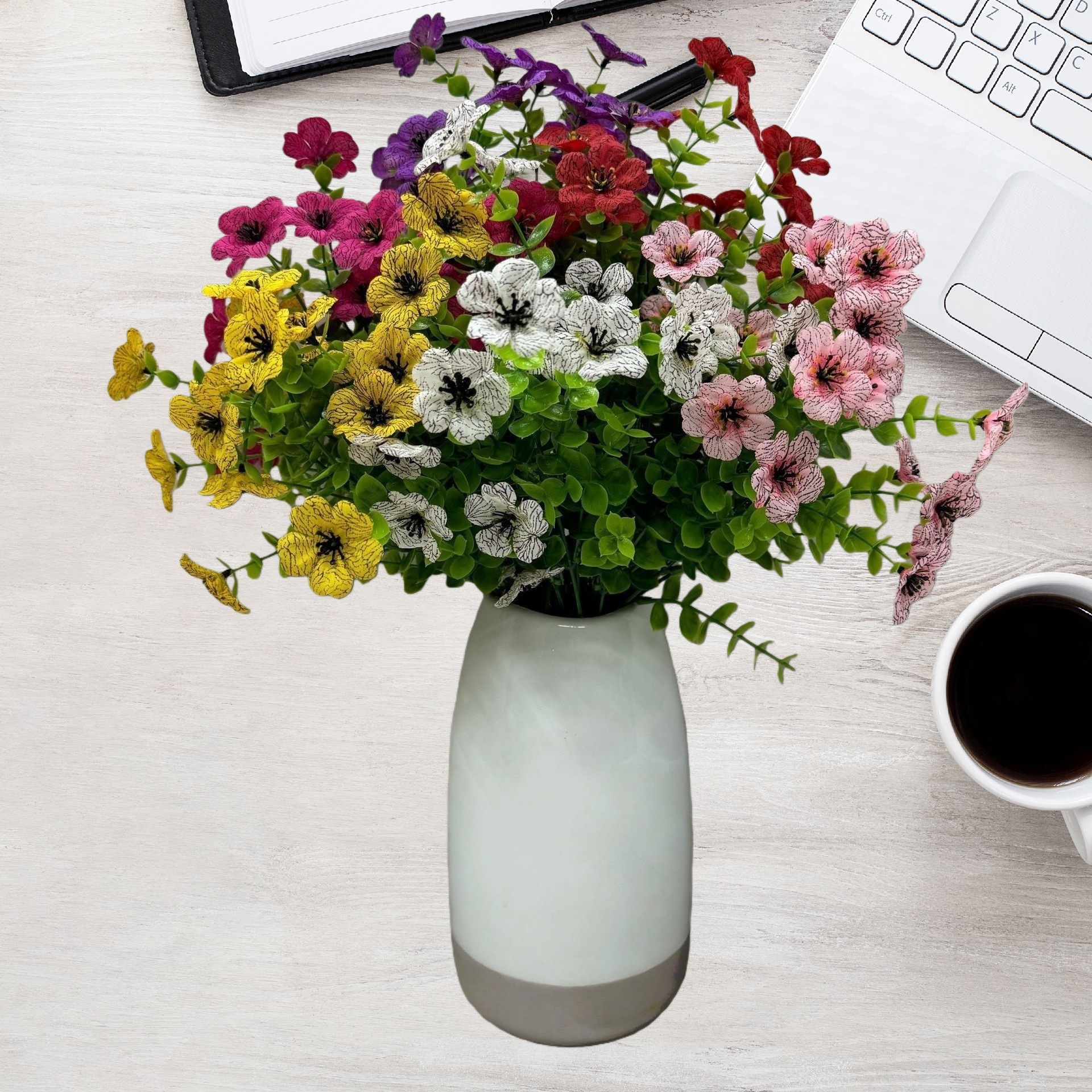 7-Prong 35-Mesh Cross-Border Platform Artificial Flower Spring Grass Eucalyptus Violet Artificial Flower Outdoor Uv Protection Decoration