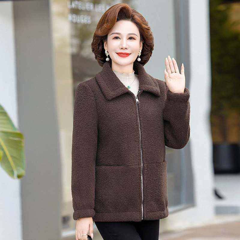 妈妈洋气加绒加厚大码中老年新款时尚宽松颗粒绒棉衣羊羔毛外套女|undefined