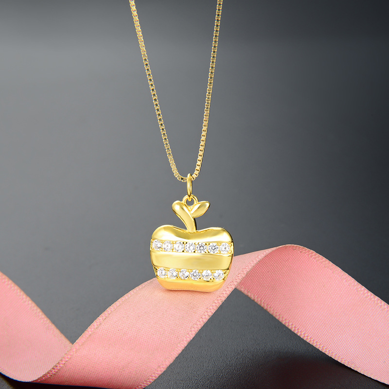 Estilo simple personalizado liso accesorios de plata colgante japonés y coreano estilo s925 plata joyería diamante mujer pequeña manzana collar