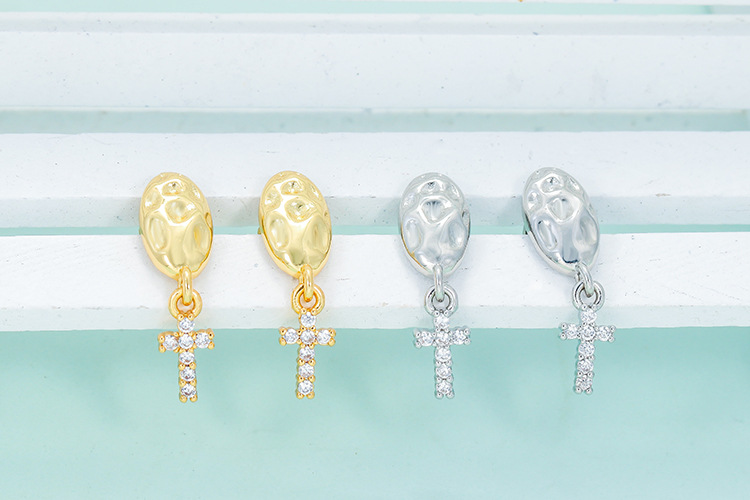 10g Weight Zircon Inlay Material Retro Cross Copper Drop Earrings Plating Inlay Zircon Copper Earrings