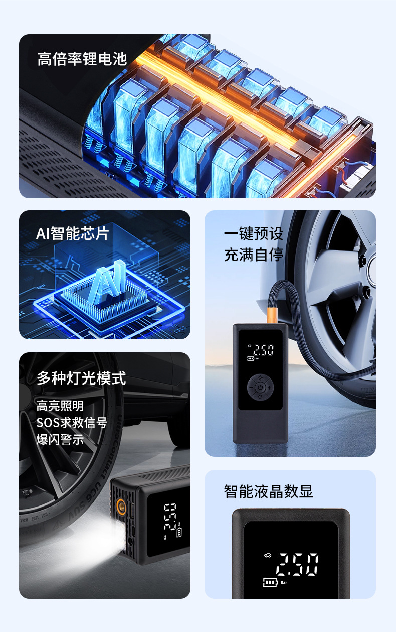 Cross-border new car wireless air pump portable car tire small air pump electric handheld inflator