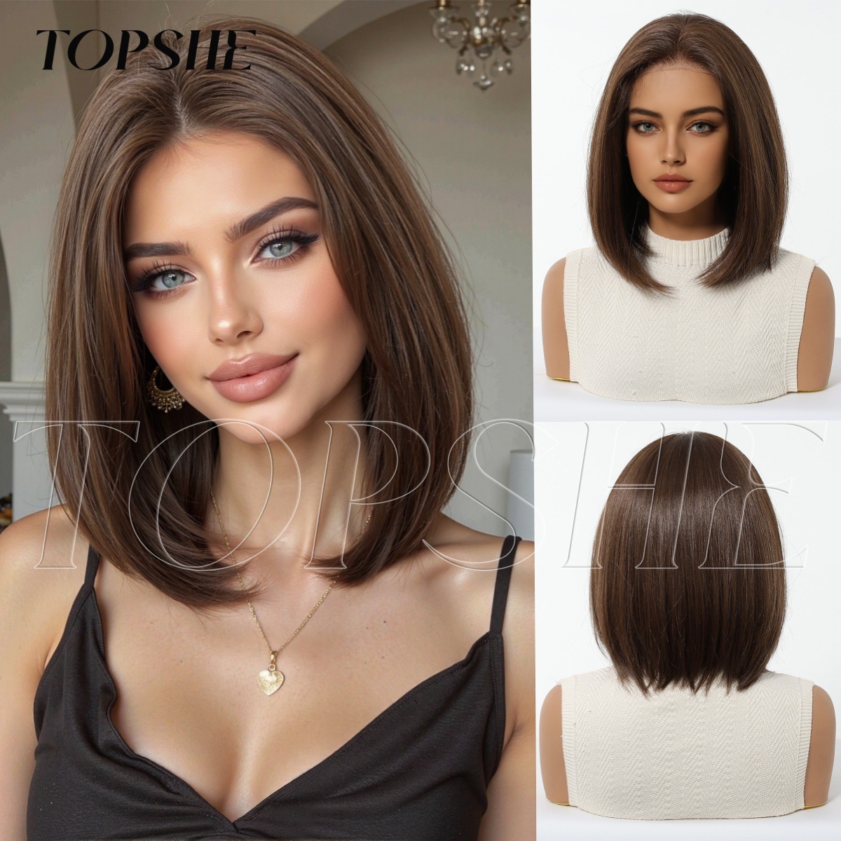 Cross-Border Hot-Selling 13*6 Lace Full Wig European and American Style Women's Bob Wig Dark Brown Summer Short Style Factory In-Stock