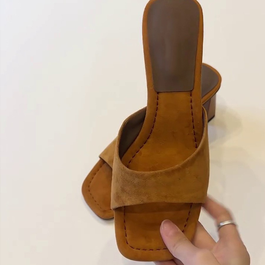 Sheepskin Version~French Style High Open Square Toe Summer Outdoor Simple Convenient Slip-On Chunky Heel Versatile_vogvips.com