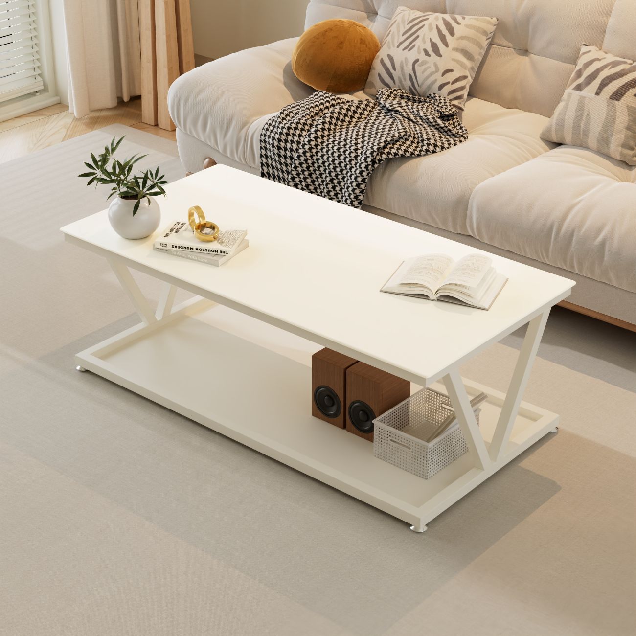 客厅家用小户型大小茶几组合茶桌简约现代钢化玻璃大容量双层茶几