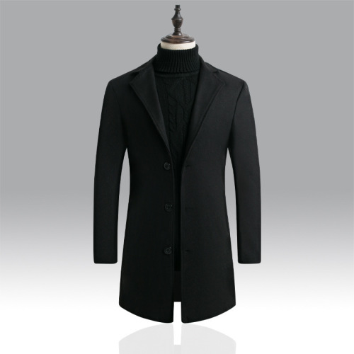 Factory 2025 Men's Wool Coat Korean Style Single-Breasted Coat Slim Medium-Length Trench Coat Casual Wool Coat