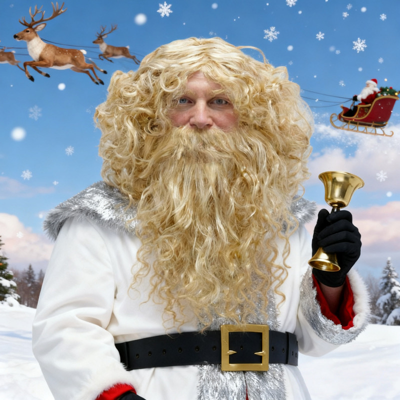 Cross-Border European and American Santa Claus Dress up Ball Golden Beard Props Fake Beard Long Curly Hair Anime Cos Wig