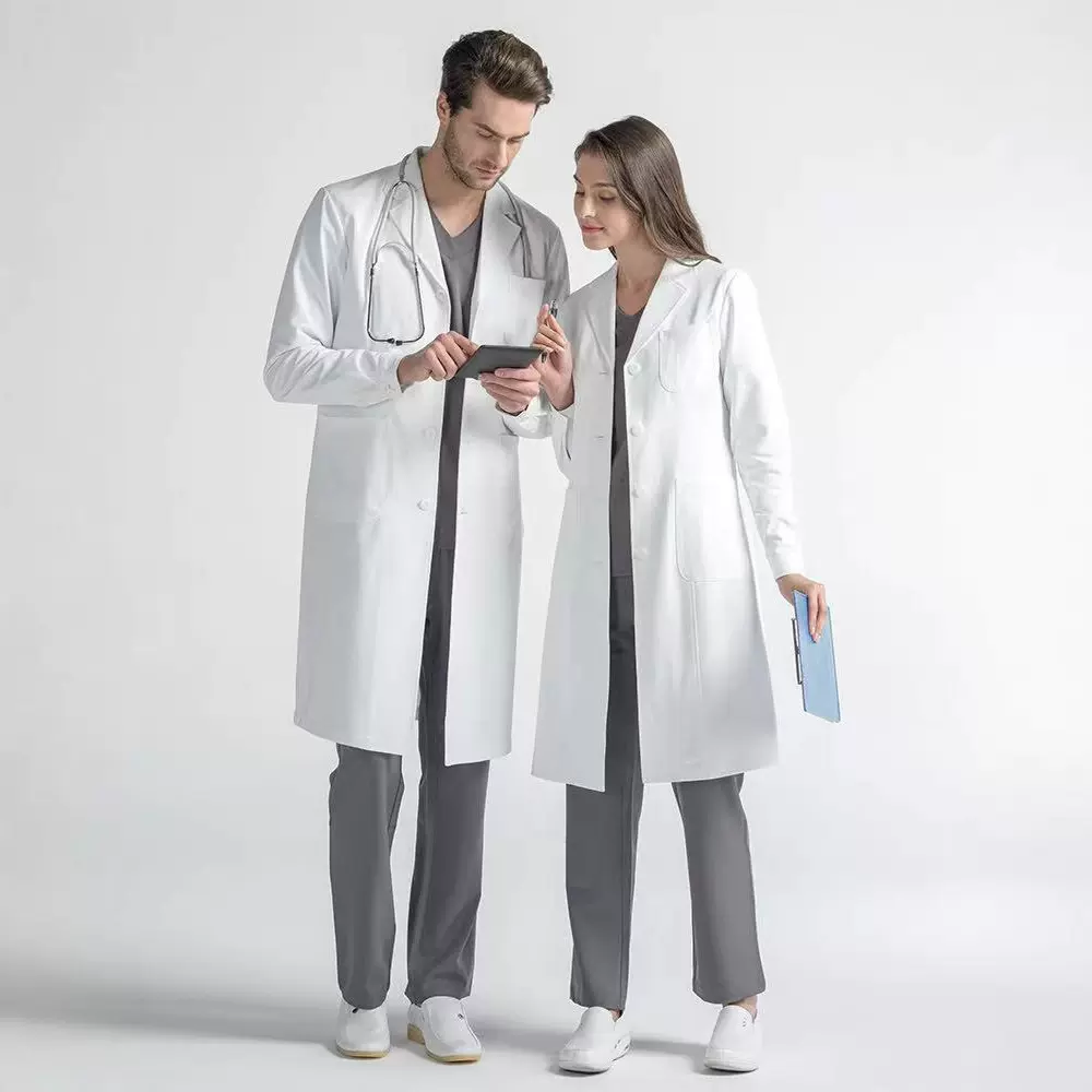 松鑫高端新款夏白大褂男女短袖白大衣弹力防静电面料医生工作服