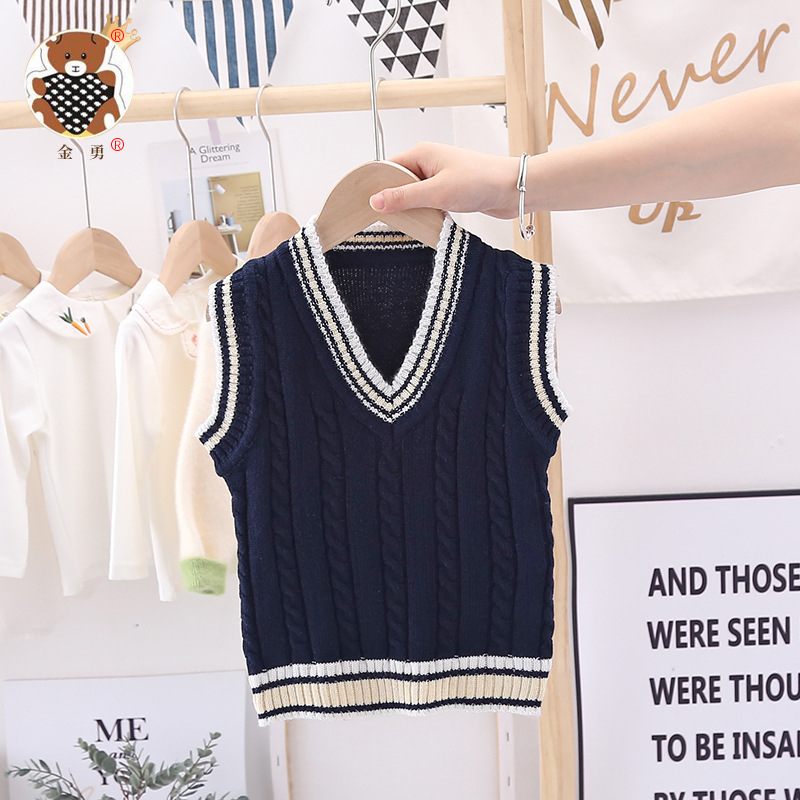 [Jin yong] ropa de rendimiento de los niños suéter prendas de punto ropa de jardín chaleco estilo universitario chaleco con cuello en v
