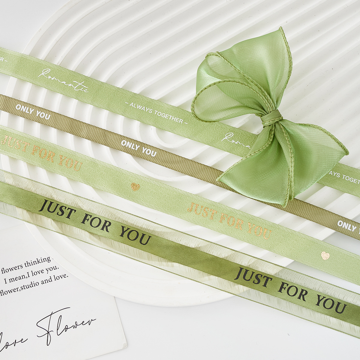 Matcha cinta verde cinta DIY cinta de color Menta Man-Wa cinta de jazmín mano trenzada bolsa de pelo ramo de flores cinta de tela