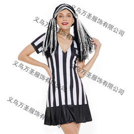 万圣节服装舞台表演服 欧洲杯足球宝贝服 黑白条纹短裙成人女套装