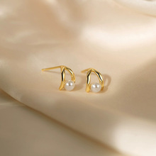 韩版东大门同款简约几何仿珍珠耳钉女款小众设计感耳饰一件代发