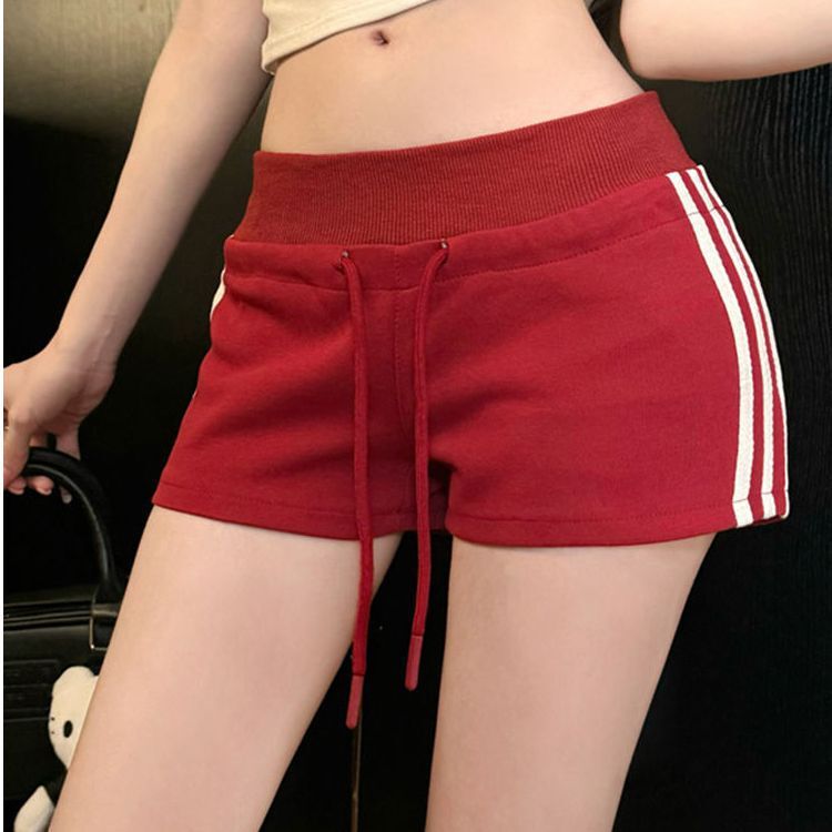 Sports Style Hot Girl High Waist Drawstring Casual Shorts with White Vertical Strips on the Side Summer Southeast Asian Hot Pants for Women