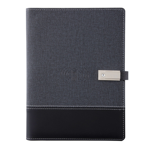 Leather-like wireless charging notebook customized rechargeable notebook mobile power note book with USB flash drive business gift 