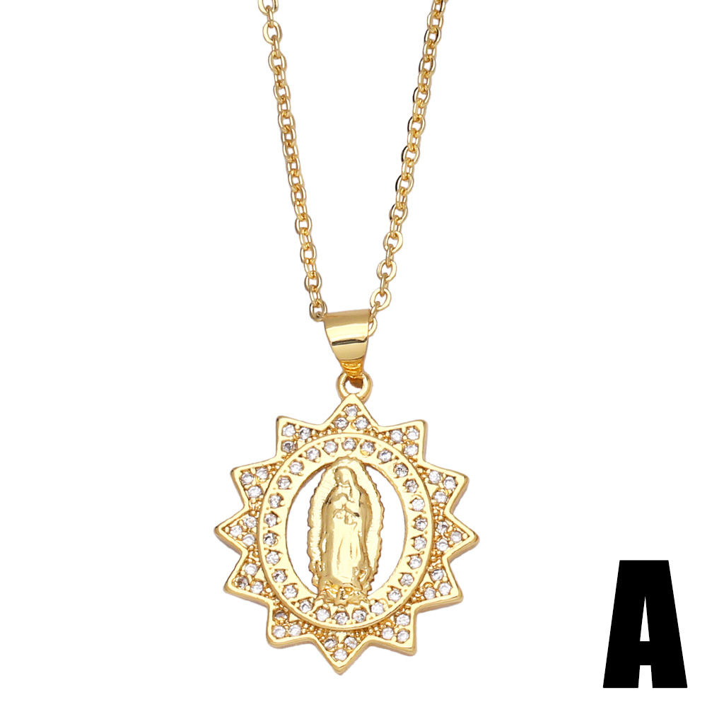 fashion inlaid colored zircon necklace Virgin Mary tag copper collarbone chain