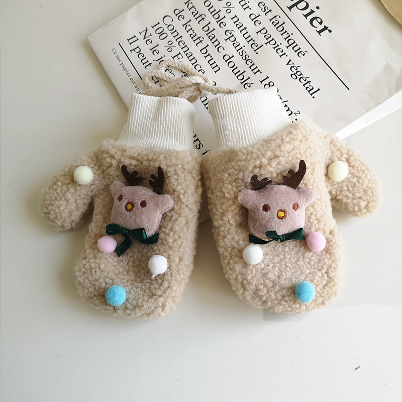 新しい秋冬のクリスマスの手袋の女性の厚い保温の毛糸の手袋の屋外の子供のかわいいニットの指の手袋|undefined