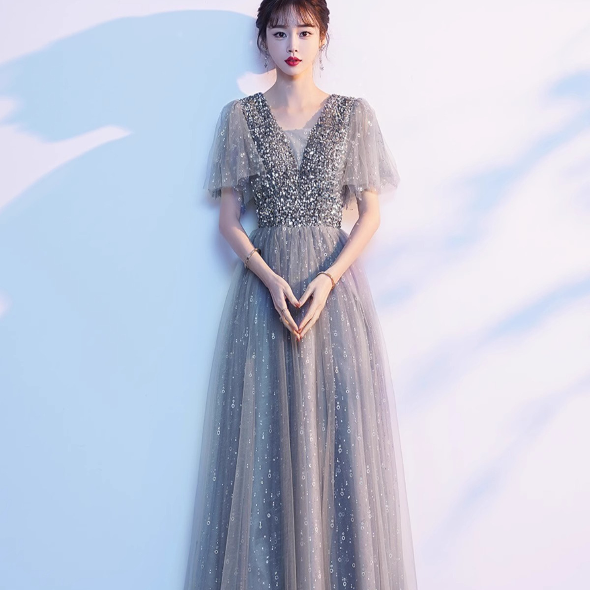 Big Choir Costume Women's Long Dress Fairy College Students Poetry Recitation Slimming Dress Red Song Costume Long