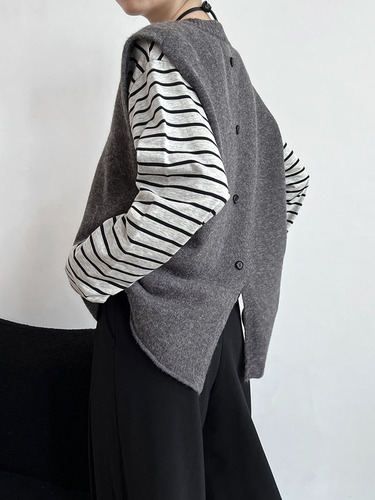Le Xi women's knit vest with adjustable buttons, 2025 autumn versatile split backless vest sleeveless top ss560