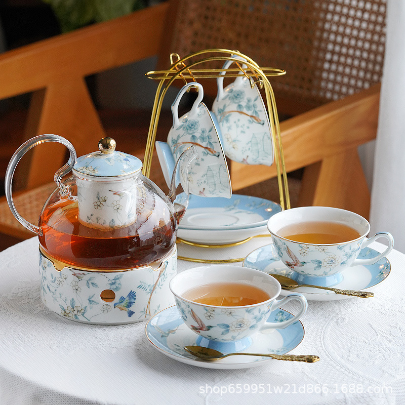 British afternoon tea set fruit teapot light luxury exquisite high-end coffee cup candle heating tea cup suit flower teapot