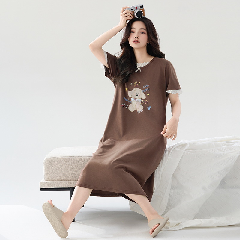 Pijama de algodón de verano de mujeres de manga corta lindo dibujo animado pijama rojo de verano de mujeres sueltas primavera y otoño ropa para el hogar