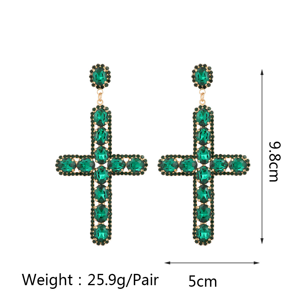 29g Weight 1 Pair Retro Cross Metal Plating Zircon Women's Earrings