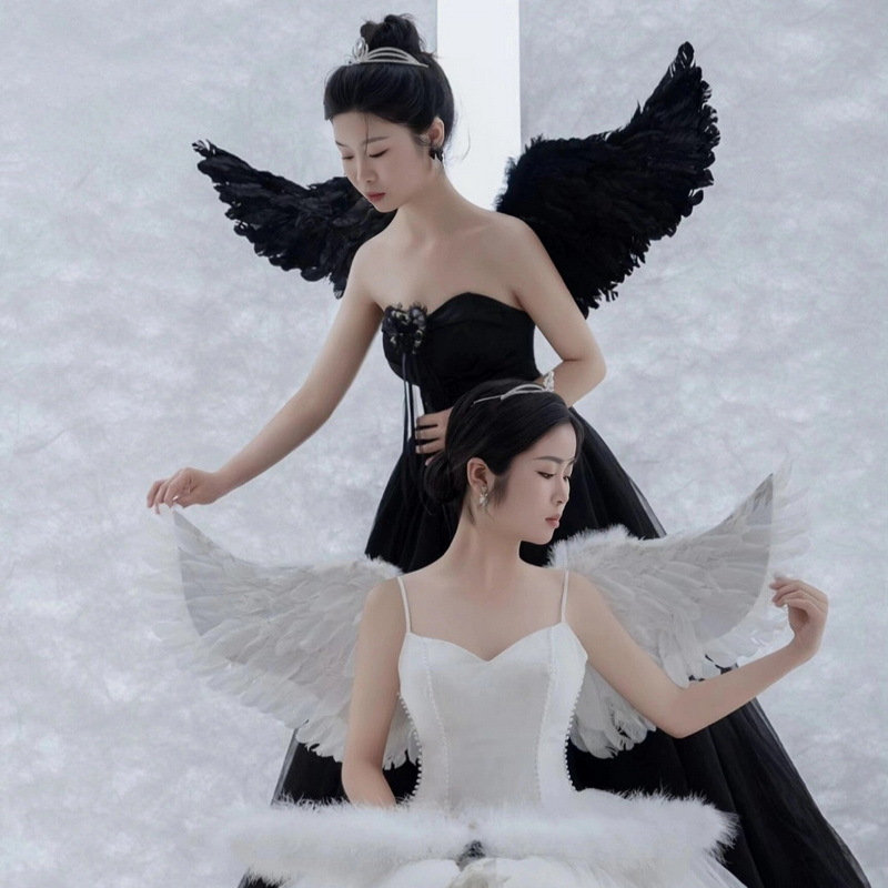 Alas de plumas de ángel, accesorios de Halloween, actuación para adultos y niños, decoración de pasarela de niña de las flores, vestido de demonio negro
