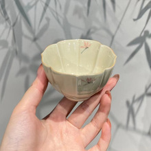 惊蛰 秘色冰台釉下彩手绘海棠茶杯 粉兰主人杯品茗杯 功夫茶具瓷