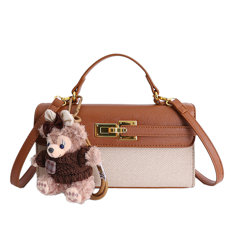 Bolso de mujer comercio exterior transfronterizo nuevo lienzo empalmado bolso de mano Kelly pequeño bolso de lujo lujoso alto ligero retro mochila