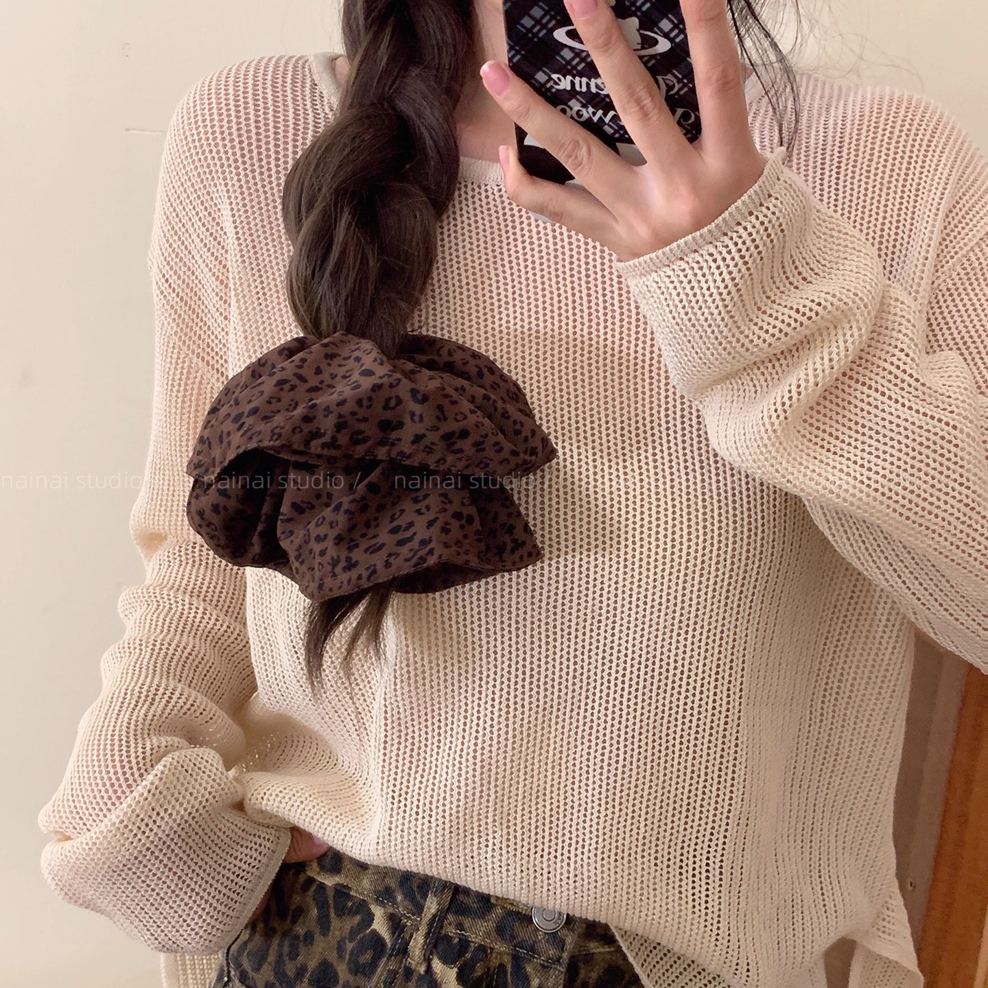 Leopard Print Oversized Scrunchie For Women Retro Hair Tie Accessory_voghion.com