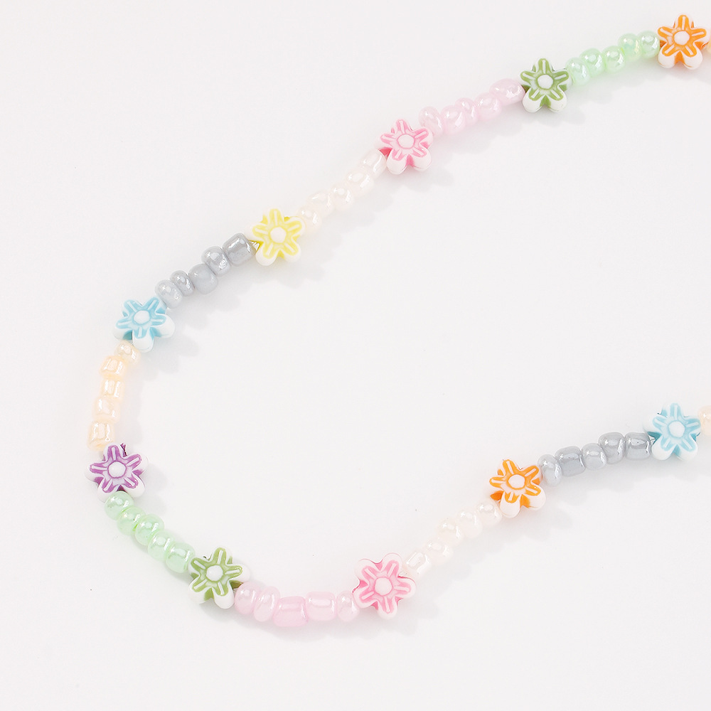 Fashion Color (random) Colorful Rice Beads Beaded Flower Necklace