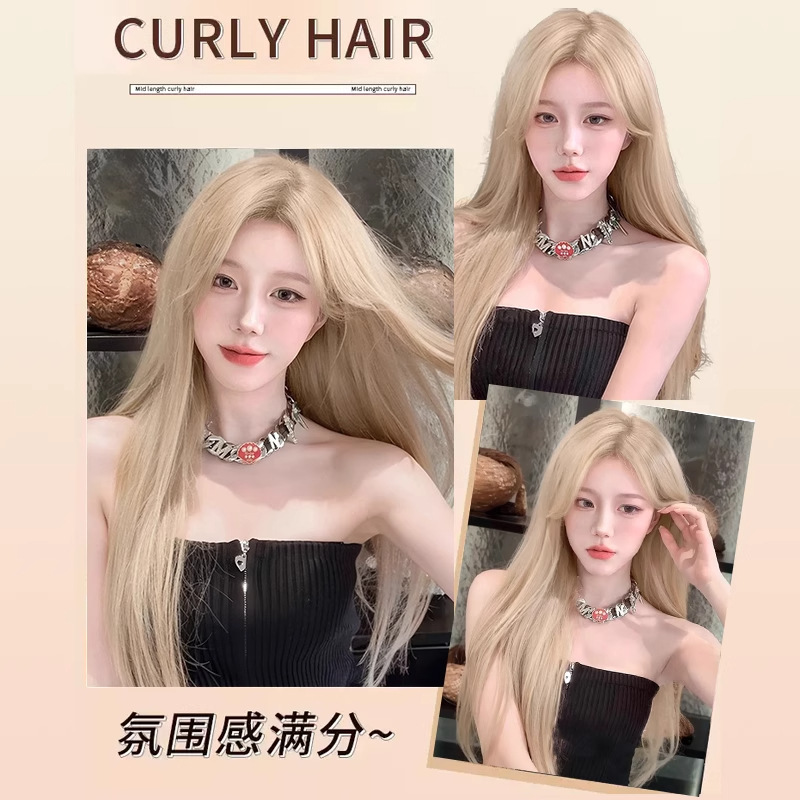 Pelucca de oro blanco mujer cabeza completa rosa cabello largo con cabello recto de cabello humano simulado cabello cos pelucca