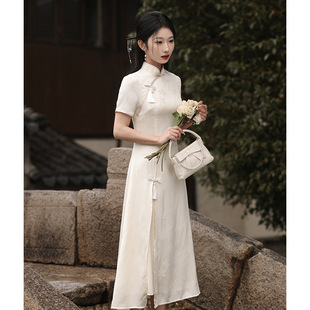 creamy-white new Chinese cheongsam 2024 new retro Republic of China style young women can wear dress summer at ordinary times