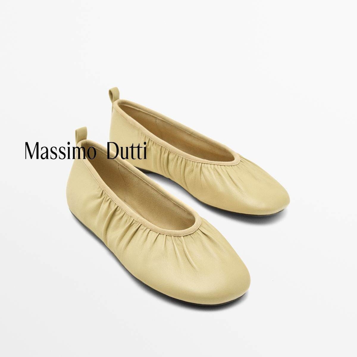 Massimo Dutti Qadın Dəri Balet Ayaqqabısı, Yumşaq, Dəyirmi Burun