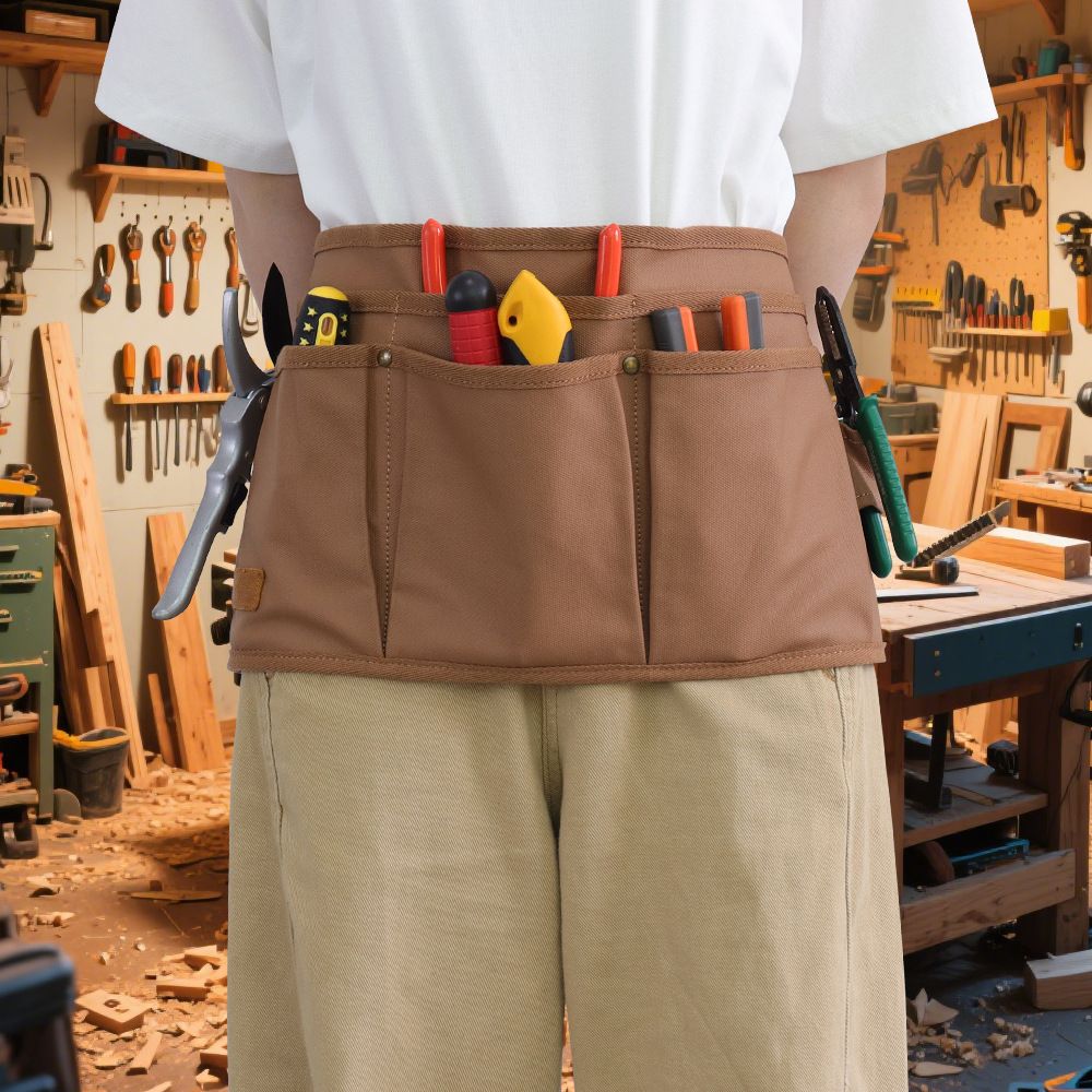 Amazon transfronterizo de bolsillo delantal medio herramientas cortas bolsas de cintura ropa de trabajo de carpintería delantal de lona gruesa cera