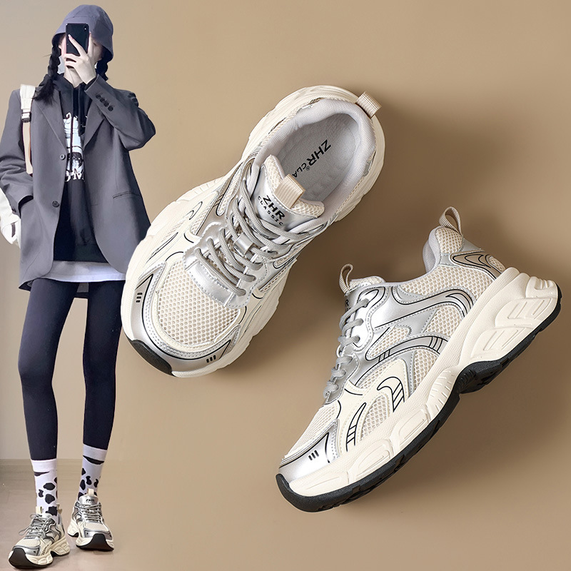 ZHR is 2025 Spring New Joker Leisure Campus Style Sports Women's Shoes Thick Bottom Increased Ultra Light Torre Shoes Women