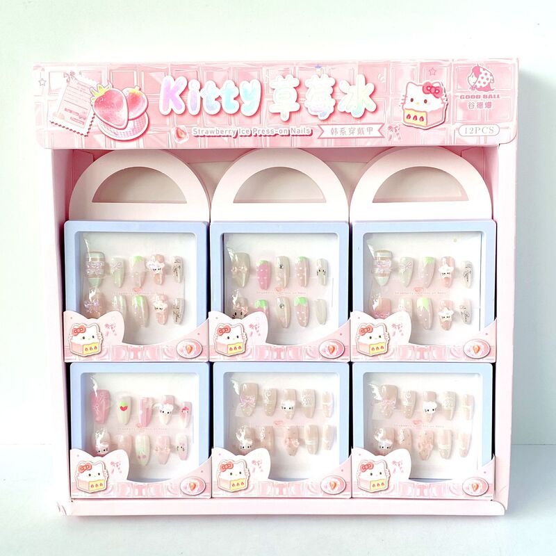 Children's Wearable Nail Art, Medium-Length Kt Wearable Nail Stickers for Girls, High-End Nail Stickers That Enhance Complexion, Removable Nail Patches