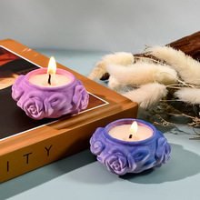 新款diy硅胶模具玫瑰烛台摆件立体花朵香薰蜡烛装饰石膏模具