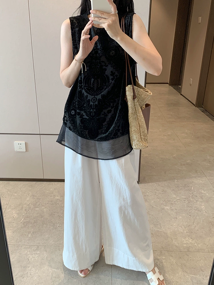 Женский жилет-рубашка в китайском стиле, новый национальный стиль, бархатный жаккард, лето 2025, новый свободный дизайн, безрукавка