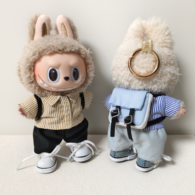 First and Second Generation Labubu Pendant Clothes Stripesd Shirt Pants Bag Suit Labubu Doll Clothing Replacement Outfit