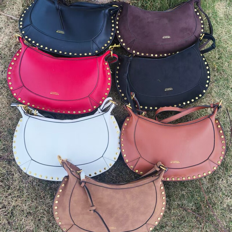 Is French Retro Popular Rivet Classic Half-Moon Bag Genuine Leather Shoulder Crossbody Bag Personalized Fashion Handbag