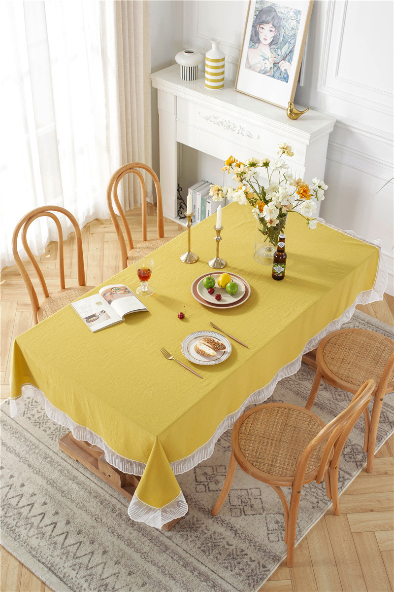 Romantic Solid Colour Washed Cotton Lace Tablecloth For Dining_voghion.com