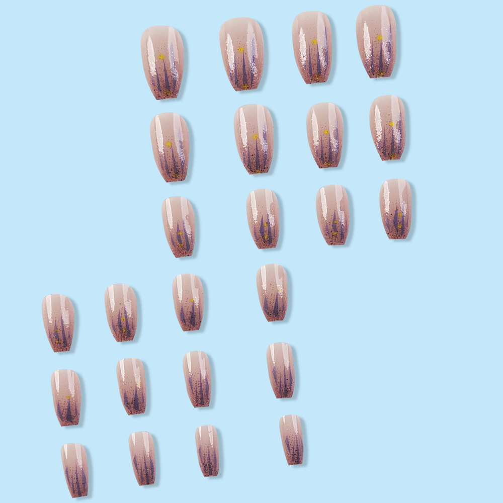 Ballet corto brillante polvo púrpura desgaste de uñas aurora comercio exterior gradiente de uñas 24 piezas de uñas falsas europeas y americanas al por mayor image 4