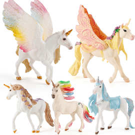 儿童大款仿真欧洲神话传说精灵马独角兽动物模型带翅膀彩虹马玩具