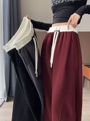 安可拉红撞色镰刀卫裤女秋季新款松紧高腰宽松垂感休闲阔腿运动裤